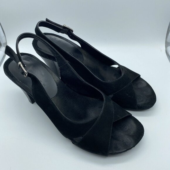 Truflex Black Suede Open Toe Sandal Size 8.5 Kohls Box ID 612 Enzo Strappy - Picture 2 of 12